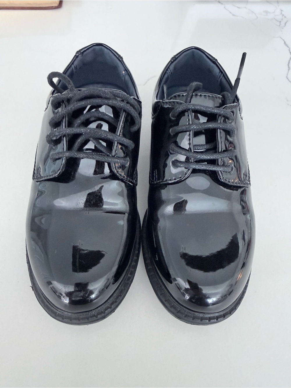Kids Black Patent Dress Shoes with Lace-Up Closure